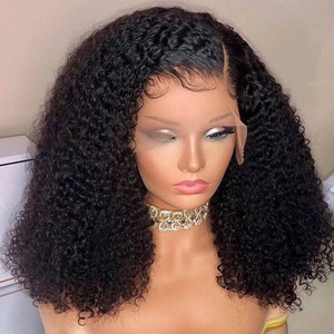 Pelucas de Cabello Humano <span class=keywords><strong>Afro</strong></span> Rizado Corto Tipo Bob, Pelucas con Frente de Encaje para Mujeres Negras, Pelucas con Frente de Encaje HD sin Pegamento - Product Image 4