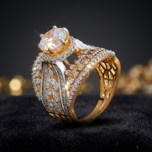 Bague ajustable pour femme en zircon 187675, tendance, géométrique, sertie pavé, en alliage de cuivre blanc, création de laboratoire, pour mariage - Product Image 3