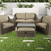 Accoudoir incurvé rond en osier de style royal 5 pièces mobilier d'extérieur en poly rotin de Chine ensemble de canapés de jardin