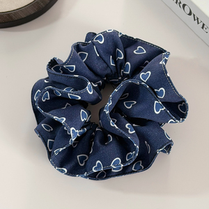Retro grote haar scrunchies denim blauwe serie liefdeshart haarbandjes dubbele laag paardenstaart haar touw haaraccessoires voor vrouwen - Product Image 6