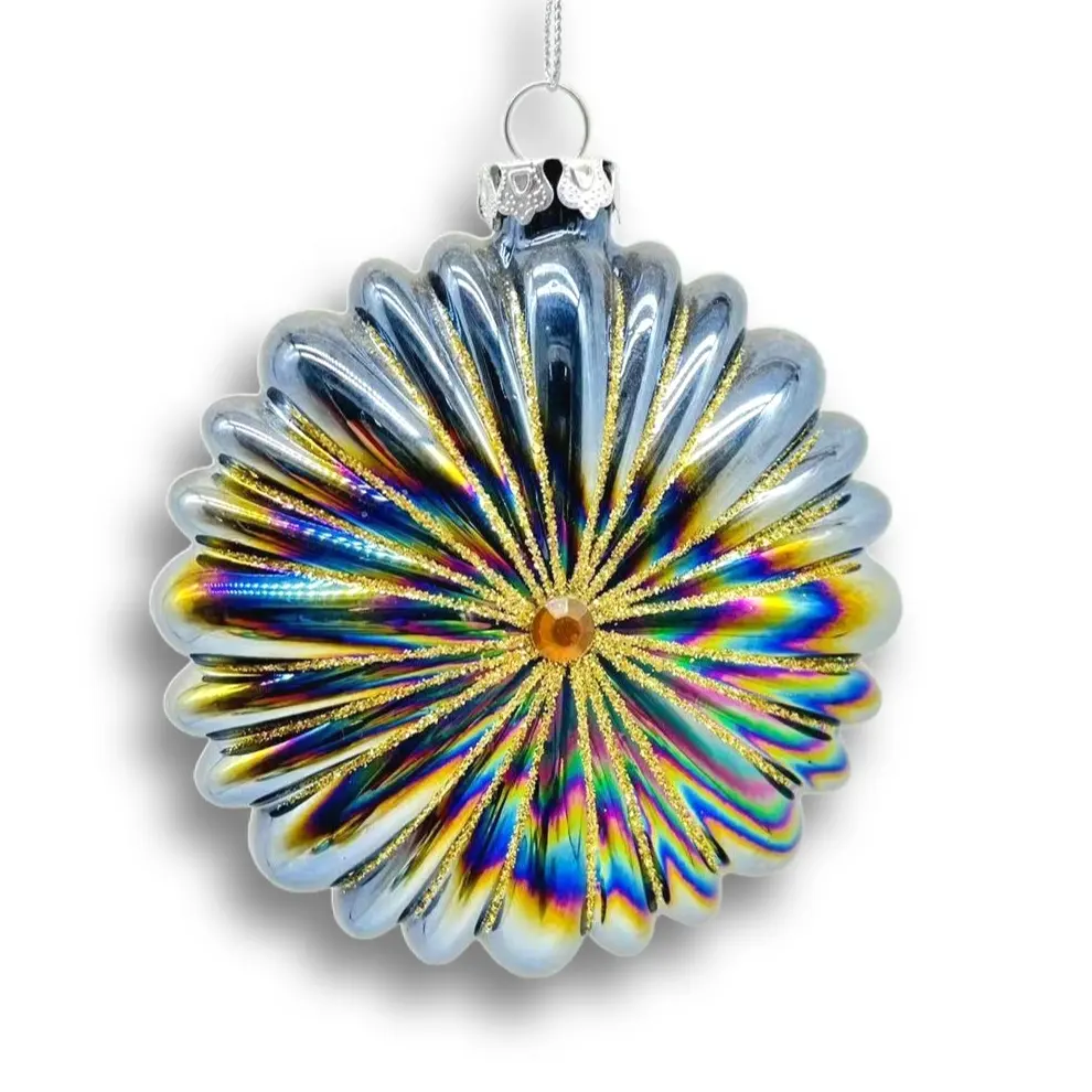 Luxurious Beauty Hand Blown Glass Ornaments Festive Shiny Baubles with Christmas Tree Glass Flower Charm