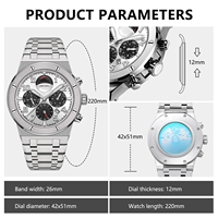 Montre chronographe automatique mécanique pour homme avec mouvement Miyota 9100, logo personnalisé, fabricant OEM, mois, semaine, 24 heures