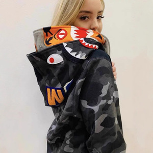 26 Double Cap Cross-Border Foreign Dropshipping BA <span class=keywords><strong>Shark</strong></span> Ape Head 3D Printed Zipper Hoodie Trendy Brand Loose Camouflage Winter - Product Image 6