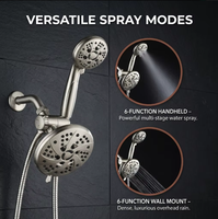Système de douche haute pression 6+6 à 12 fonctions, double 2-en-1, avec douchette à main en ABS chromé intégral
