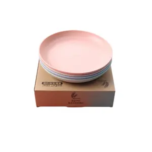 Eco Friendly Reusable Biodegradable Tableware Dishes & Plates Wheat Straw Dinnerware Plastic Plate Set