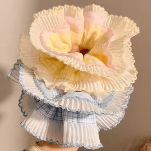 Coleteros de encaje a cuadros azules de alta gama coreanos, diademas de bola extragrandes, accesorios para mujer - Product Image 3