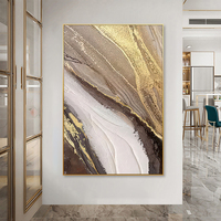 Art mural abstrait moderne sur toile rose blanc et or avec cadre de peinture à l'huile texturé doré monté sur socle en coton décoration