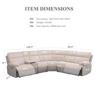 Canapé sectionnel inclinable électrique en tissu moelleux avec console de rangement et lumières LED USB pour salon