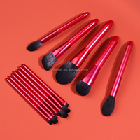 Kuas Makeup Merah Kecantikan Profesional Mewah 12PCS, Set Tas Kuas Kosmetik Portabel Perjalanan dengan Label Pribadi