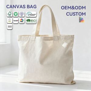 Wholesale Recycled Factory Blank Eco Friendly Natural Cotton <b>Canvas</b> Women Tote Shopping Bag Zipper Closure Leather - Product Image 1
