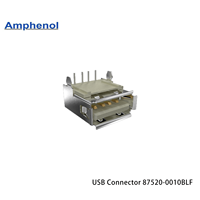 Conector Automotriz Amphenol 87520-0010BLF USB-A 2.0 Macho/Hembra de 4 Pines, Ángulo Recto, Montaje a Través de Orificio, Aleación de Cobre
