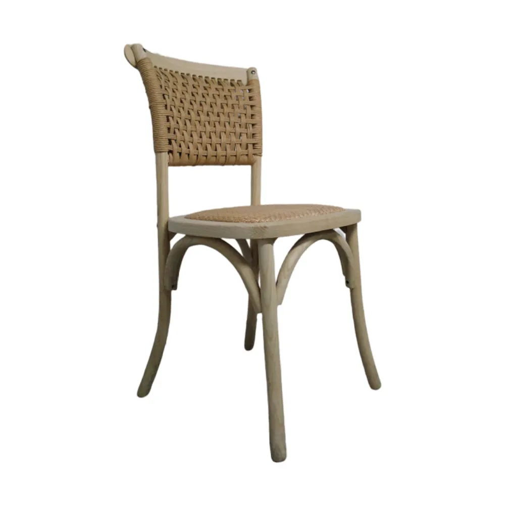 Cadeiras de madeira rústica para eventos, cadeiras francesas estilo retrô simples de carvalho de madeira sólida, corda de papel de volta em rattan, cadeira de jantar, ED-025