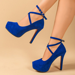 <span class=keywords><strong>Scarpe</strong></span> singole da <span class=keywords><strong>donna</strong></span> <span class=keywords><strong>con</strong></span> <span class=keywords><strong>tacco</strong></span> alto e cinturino incrociato, modello europeo e americano, taglie grandi, <span class=keywords><strong>tacco</strong></span> sottile, apertura bassa, collezione 2026, stile africano - Product Image 2