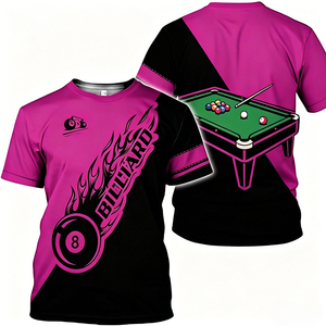 Camiseta de manga corta S.Q.F para hombre, con estampado 3D de transferencia térmica, rosa intenso/negro, diseño diagonal con anillo luminoso y líneas cruzadas, estilo vintage. - Product Image 5