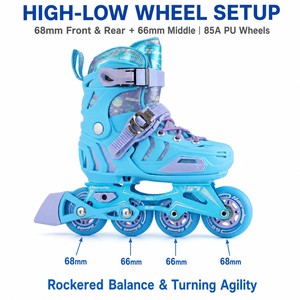 Patins à roulettes en ligne pour enfants, roues de 66 mm et 68 mm, ABEC-7, longueur réglable, dessus en microfibre, 2 couleurs, unisexe - Product Image 2