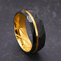 8mm breiter goldener Damaskus-Stahlring, für Herren-Eheringe, hand gehämmerte Textur, Nut-Design, US-Größe 7-13