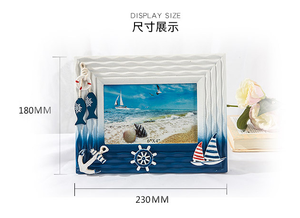 地中海スタイル6インチシールピクチャーフレーム,シーシェル木製フォトフレーム室内装飾用卓上オーナメント - Product Image 5