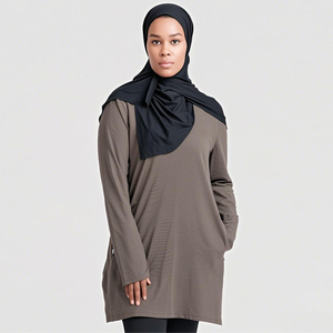 Abbigliamento sportivo modesto personalizzato per donne musulmane <span class=keywords><strong>tuta</strong></span> sportiva a maniche lunghe con fori e tasche tute da ginnastica traspiranti - Product Image 1