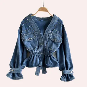 2024 design Frühjahr/Herbst Euro-Stil Rivet-Dekoration Cyberpunk Damenjacke schlanke Taille Cinch-Blaser Damen funky Denim-Jacke