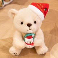 Ours en peluche de Noël, jouet en peluche doux avec accessoire bonnet de Père Noël et bonhomme de neige, cadeau et décoration