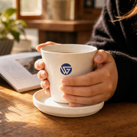 Mug en céramique fait main avec logo personnalisé, 170 ml, tasse à café en porcelaine sans anse, cadeau promotionnel d'entreprise avec plateau