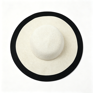 [Your Brand] Beige Black Trim Canvas Sun <b>Hat</b> Wide Brim UV Protection Foldable Image Style Outdoor <b>Hat</b> for Unisex - Product Image 4