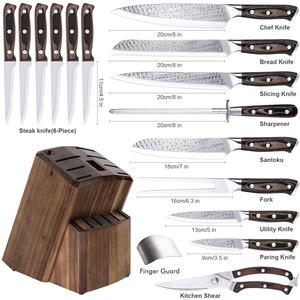 Ensemble de 16 couteaux de chef en acier inoxydable, couteaux à découper et à éplucher, aiguiseur intégré, <span class=keywords><strong>bloc</strong></span> en <span class=keywords><strong>bois</strong></span>, poignées ambidextres, durables - Product Image 2