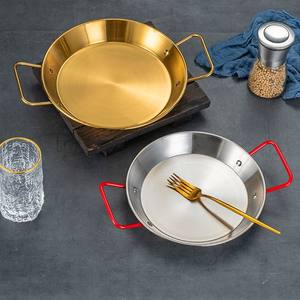 Sartén Dorada Engrosada con Doble Asa <span class=keywords><strong>para</strong></span> <span class=keywords><strong>Barbacoa</strong></span>, Bandeja Multiusos <span class=keywords><strong>para</strong></span> Alimentos, Olla <span class=keywords><strong>para</strong></span> Paella, Sartén Plana de 40 cm <span class=keywords><strong>para</strong></span> Uso en Cocina - Product Image 5