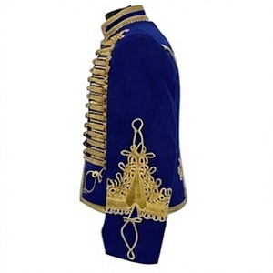 Veste d'extérieur formelle pour homme, bleue, col montant, style hussard, avec broderie dorée, double boutonnage - Product Image 5