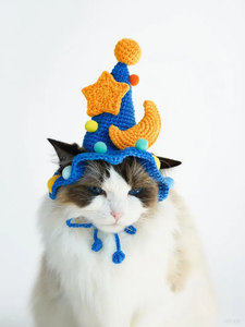 Gorro de Ganchillo Hecho a Mano para Mascotas, Diseño de Estrella y Luna, Ajustable, de Algodón, para Gatos, Ideal para Fotos de Vacaciones de Niños - Product Image 3