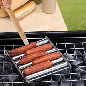 Rodillo para Hot Dogs, Herramienta para Asar Salchichas con Mango de Madera Extra Largo, Rodillo de Acero Inoxidable para Salchichas, Accesorios para Parrilla - Product Image 1