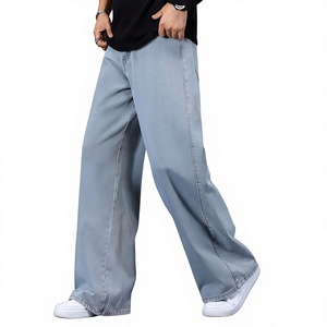 Men's <b>Summer</b> Wide-Leg <b>Trousers</b> Drawstring Mid Waist Breathable Quick-Dry Lightweight Denim (Polyester/Cotton) Casual Loose Fit - Product Image 1