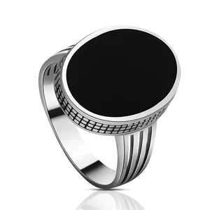 925 Sterling Silver Ring Designs Men Fine Jewelry Rings men Fashion Design Band with Black Enamel