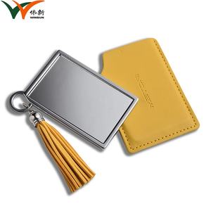 French Modern Crushed Diamond Shape Unique <b>Rectangle</b> Beauty Silver Pocket <b>Mirror</b> with PU Sleeve - Product Image 3