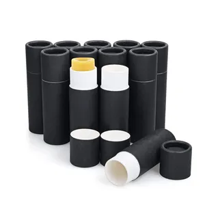 Novo biodegradável reciclado eco amigável cilindro push up lipbalm tubo preto papel lip balm tubo embalagem