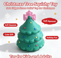Jouet Squishy Père Noël, Base Arbre de Noël, Poupée Souple à Remontée Lente, Jouet Sensoriel Anti-Stress à Presser, Cadeau