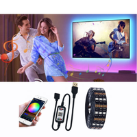 Bande lumineuse LED RVB colorée, Bluetooth, musique, application mobile, commande vocale, 30 LED/m, 5V, IP65, étanche, 5m/rouleau, pour l'arrière de la télévision