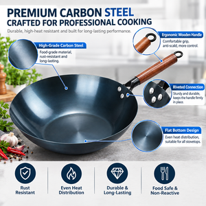 <span class=keywords><strong>Wok</strong></span> Comercial Chino de Fondo Plano de Acero al Carbono Azul para Restaurantes, Cocina, Catering, Venta al por Mayor y Suministro a Granel - Product Image 3