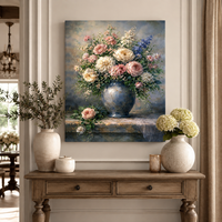 Vase vintage en argent, nature morte florale, art mural encadré or, échantillons OEM ODM prêts en moins d'une journée