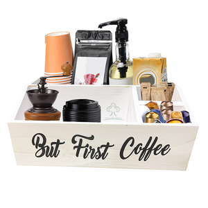Organisateur d'accessoires de bar à café pour comptoir, en bois blanc, station d'organisation pour café, porte-tasses à café - Product Image 1