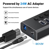 Hub usb 3.0 usb3.0 aluminium paduan, hub usb Industri catu daya 7,5a 12V kualitas tinggi 16 port