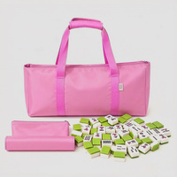Ensemble de Mahjong Premium 166 tuiles blanches avec 1 grand sac et 2 sacs souples, sac de Mahjong américain portable rose