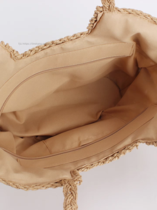 New Bohemian Woven PU Bag <b>Flowers</b> Zipper Two Beach Travel Paper Rope Business Large Capacity Fresh and <b>Sweet</b> Commuting Tanjing - Product Image 3