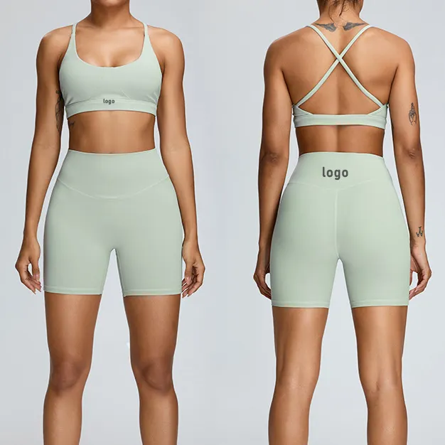 Nuovi arrivi gym fitness set abbigliamento sportivo da donna a compressione senza schienale sexy reggiseno sportivo pushuup pantaloncini da yoga leggings