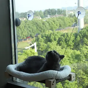 Poleiro de gato com moldura de madeira, pendurado na janela, pendurado na cama de gato, rede com cama