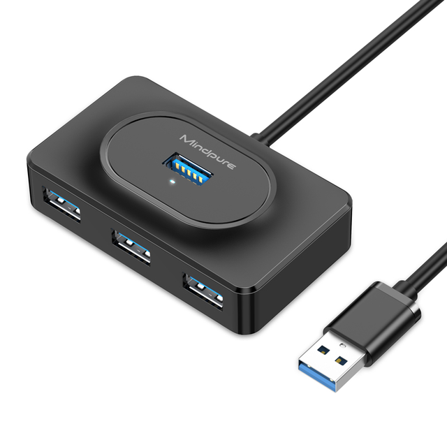 Mindpure Powered USB 3.0 Hub 4 Ports High-Speed Extender for 18TB External Hard Drive with Type-C Power Port for Laptop PC HDD