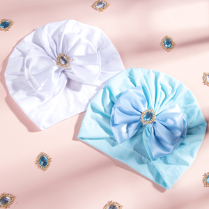 Chapeau en nylon style Dobby brodé à la main pour nouveau-nés filles (0-24 <span class=keywords><strong>mois</strong></span>) avec grand nœud – Idéal pour la fête prénatale - Product Image 4