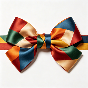 Factory Wholesale Retro Multi Tone Geometric Satin Ribbon Bow Custom Size for Gift Wrapping Artist Gift <b>Box</b> Holiday Ornament - Product Image 1
