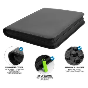 Xác minh Nhà cung cấp Tùy chỉnh cao cấp 9 Túi thẻ Album Top loader chất kết dính PU da dây kéo Chất kết dính Toploader chất kết dính - Product Image 3