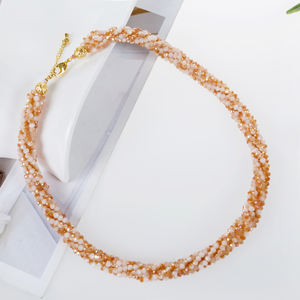 สร้อยคอคริสตัลแก้วสีแอปริคอทขนาด 18 นิ้ว พร้อมลูกปัดเหลี่ยมบิดเกลียว 4 แถว ขนาด 3 มม. - Product Image 6